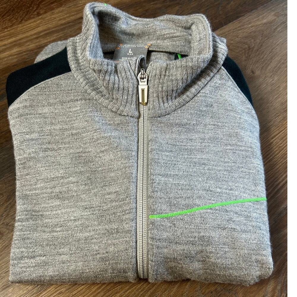 ICE BREAKER 100% New Zealand Merino Wool Grey & Black 3/4 Zip Sweater L